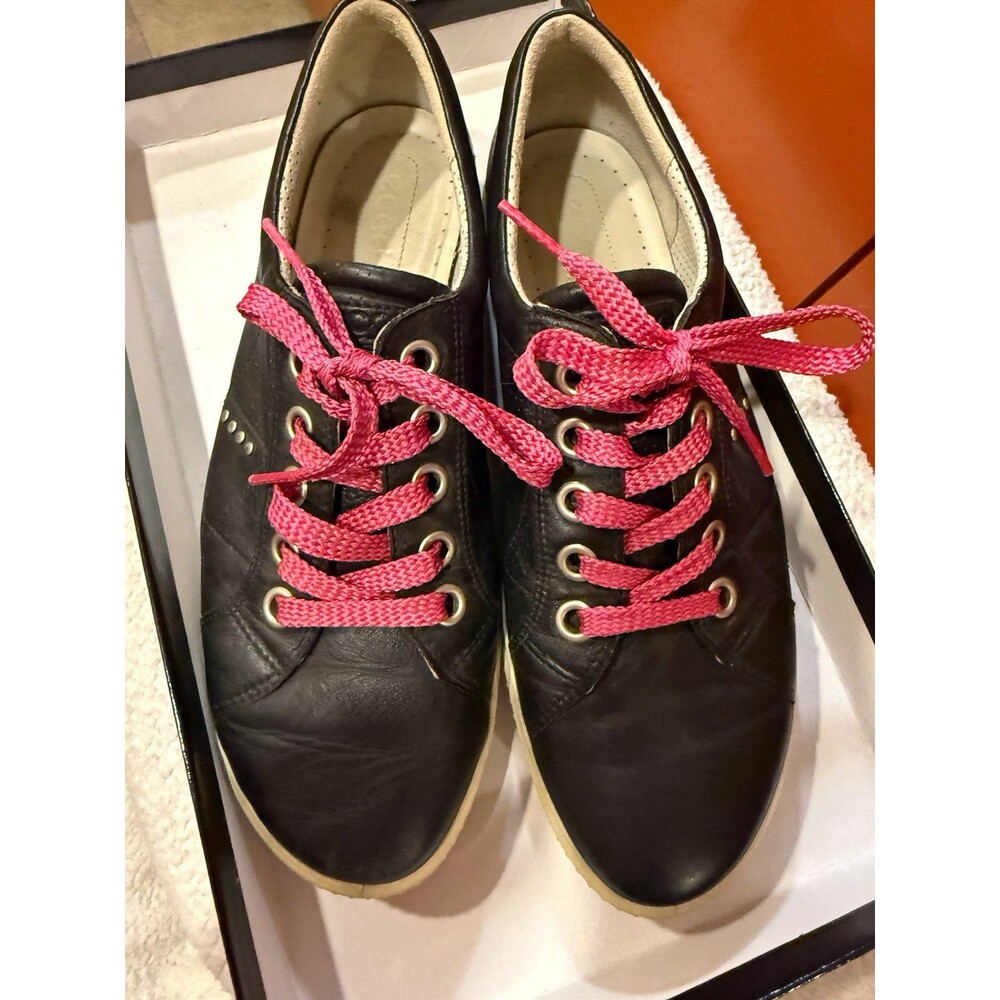 ECCO Womens Black/Pink Leather Low Top Lace Up Comfort Sneakers US 8.5 M